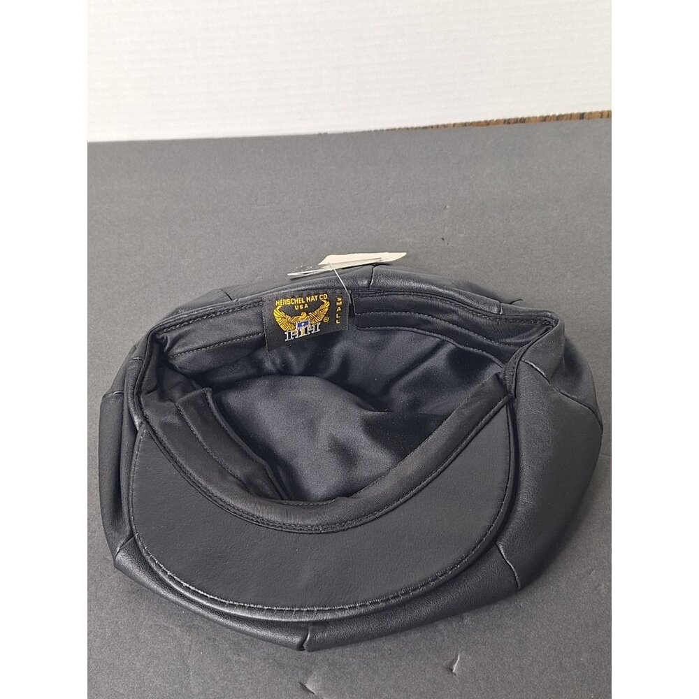 Vintage HENSCHEL HAT - Genuine Leather Biker/Newsboy, Cap black Size Small - Picture 8 of 8